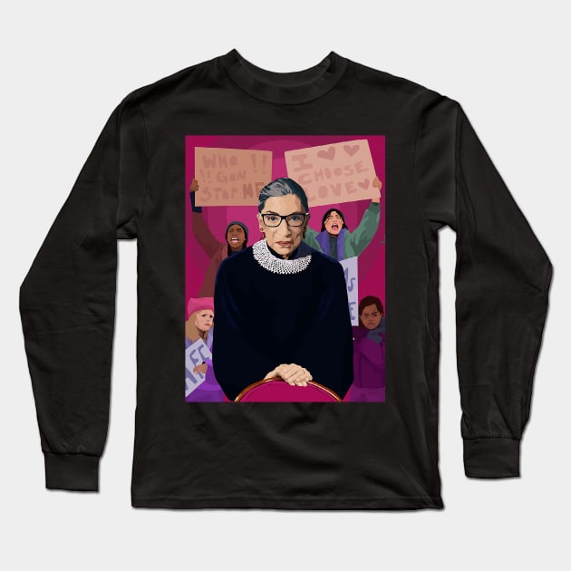 Ruth Bader Ginsburg Long Sleeve T-Shirt by Djokolelono